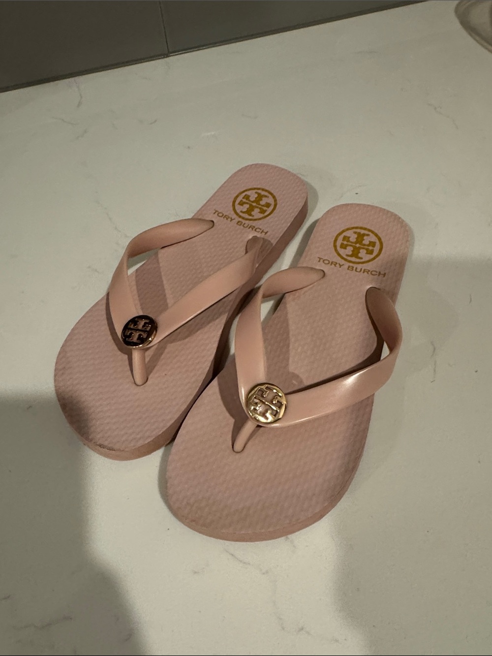 Tory Burch Blush Pink Logo Thong Sandals